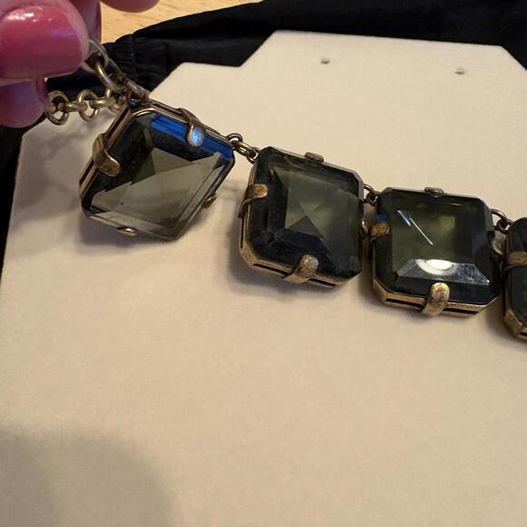 J Crew Necklace Smoky Faceted Glass Stone Gold Tone Chain 16" with 3" Extender - Picture 3 of 4